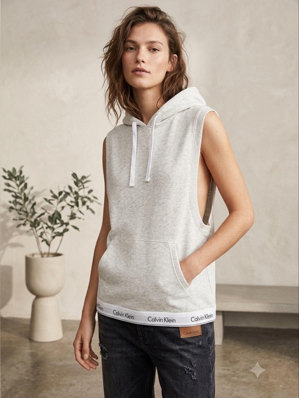Calvin Klein Light Heather Gray Sleeveless Hoodie Tank